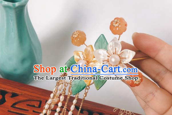 China Traditional Hanfu Jade Pumpkin Hair Stick Song Dynasty Hair Accessories Ancient Empress Pearls Tassel Hairpin