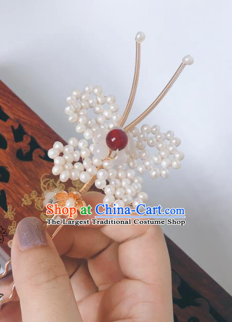 China Song Dynasty Hair Accessories Ancient Empress Hairpin Traditional Hanfu Pearls Butterfly Hair Stick