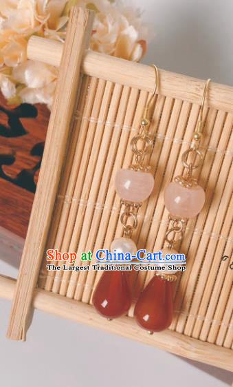 China Cheongsam Agate Earrings Traditional Jewelry Ornaments Handmade Qing Dynasty Court Woman Ear Accessories