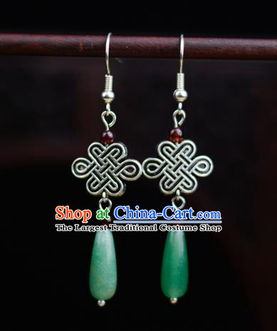 Chinese Classical Silver Earrings Traditional Jewelry Ornaments Handmade Jade Ear Accessories