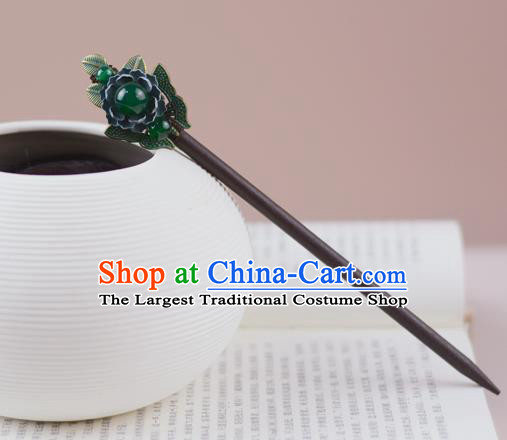 China Classical Cheongsam Green Bead Hairpin Traditional Hair Accessories Wood Hair Stick