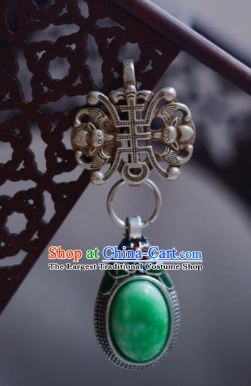 Chinese Traditional Jadeite Collar Accessories Cheongsam Brooch Jewelry Handmade Silver Breastpin Pendant