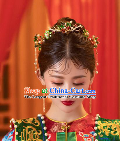 China Traditional Wedding Bride Hair Jewelry Handmade Xiuhe Suit Hair Accessories Hair Comb and Hairpins Full Set