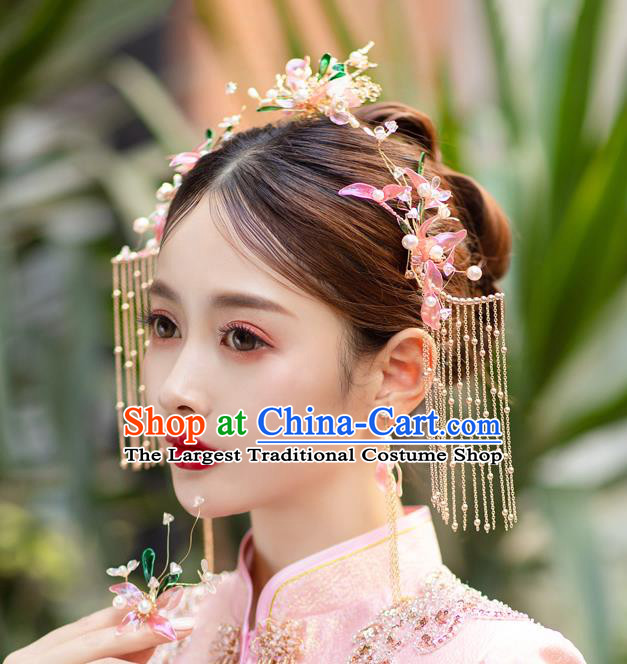 China Handmade Golden Tassel Hair Clasp Bride Hair Crown Traditional Wedding Hair Accessories