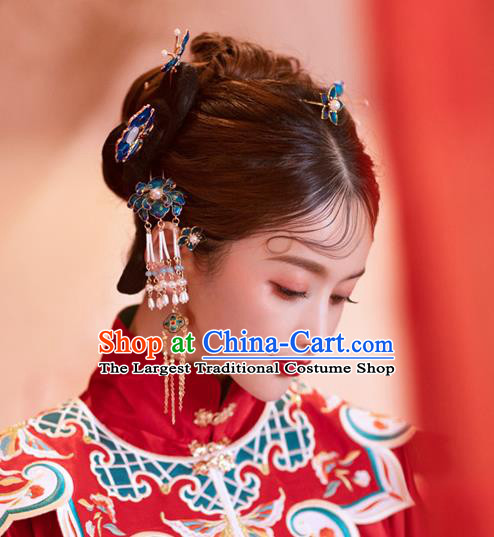 China Traditional Handmade Xiuhe Suit Hair Accessories Hair Comb and Hairpins Ming Dynasty Wedding Bride Hair Jewelry Full Set