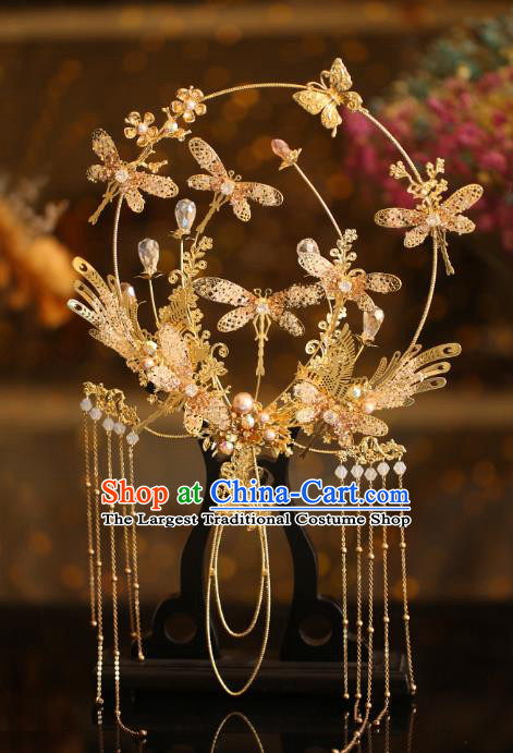 Chinese Traditional Wedding Accessories Handmade Bride Golden Round Fan