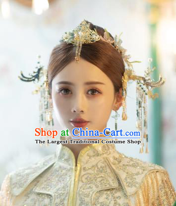 China Traditional Hair Crown Handmade Xiuhe Suit Hair Accessories Wedding Bride Hair Jewelry Hairpins Full Set