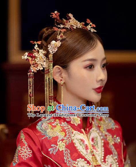 China Traditional Wedding Hair Accessories Bride Hair Combs and Tassel Hairpins Hair Sticks