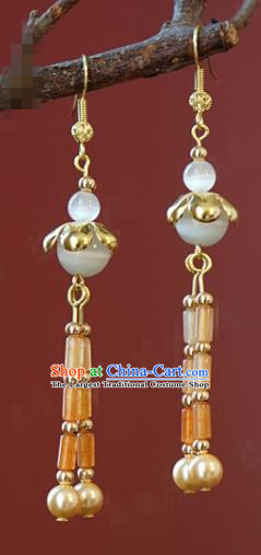 Top Grade China Traditional Ear Accessories Ancient Court Empress Jade Tassel Earrings Qing Dynasty Jewelry