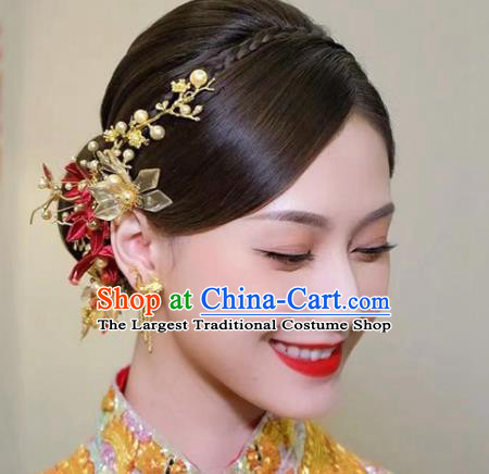 China Ancient Bride Hair Sticks Traditional Wedding Hair Accessories Flowers Hairpins Full Set