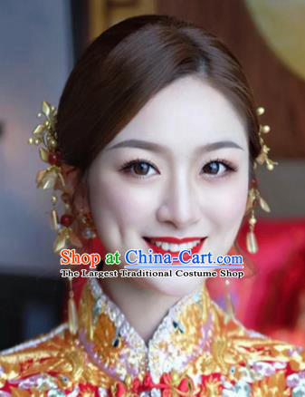 China Traditional Golden Flowers Hair Crown Wedding Xiuhe Suit Hair Accessories Bride Hair Clasp