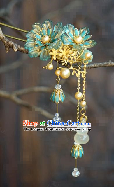 China Traditional Jade Gourd Tassel Hair Stick Wedding Xiuhe Suit Hair Accessories Bride Lotus Hairpin