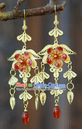 China Hanfu Accessories Qing Dynasty Ear Jewelry Top Grade Ancient Queen Red Plum Earrings