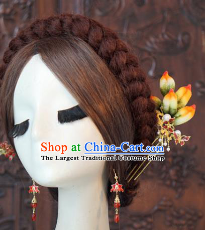 China Traditional Qing Dynasty Palace Velvet Hairpin Xiuhe Suit Hair Accessories Wedding Hair Comb