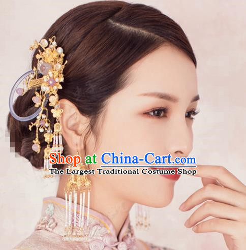 China Traditional Wedding Hair Accessories Ancient Bride Hairpins and Earrings Complete Set
