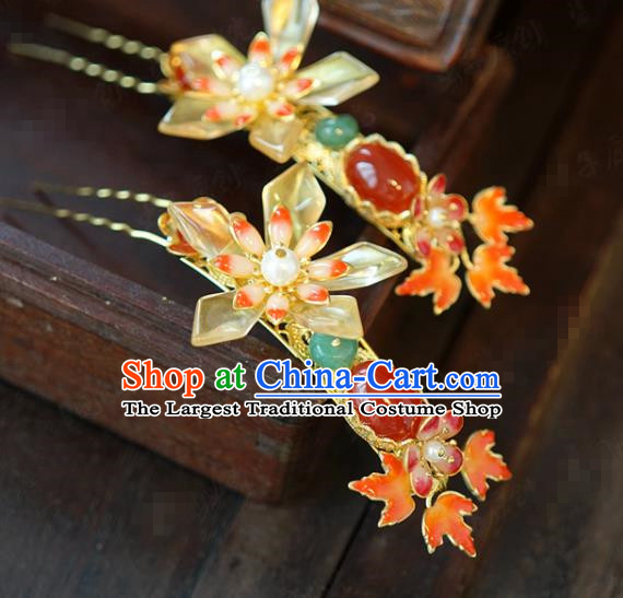 China Traditional Bride Agate Hairpin Xiuhe Suit Hair Accessories Wedding Lotus Gems Hair Stick