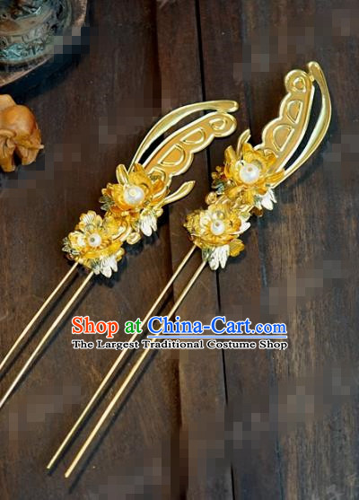 China Traditional Golden Hairpin Xiuhe Suit Hair Accessories Wedding Bride Hair Sticks