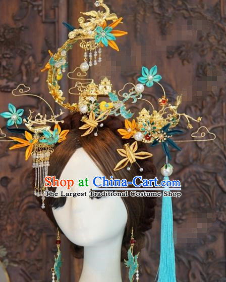 China Traditional Hair Accessories Wedding Hair Crown Ancient Queen Phoenix Coronet Hairpins Complete Set