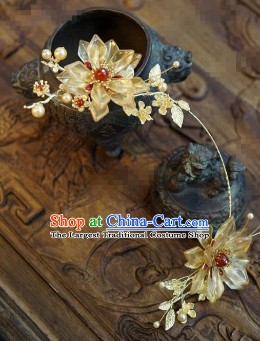 China Ancient Princess Hair Crown Traditional Xiuhe Suit Hair Accessories Wedding Bride Golden Hair Clasp