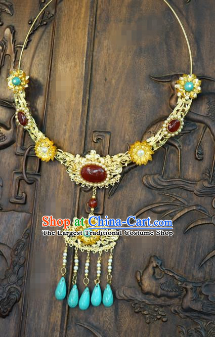 Chinese Handmade Agate Necklace Traditional Jewelry Accessories Ancient Wedding Bride Tassel Necklet