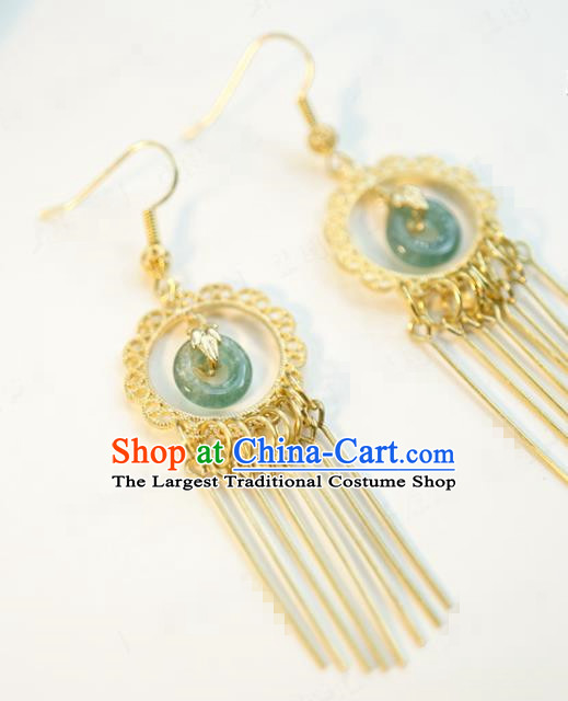 Top Grade Qing Dynasty Empress Jade Earrings Traditional Accessories China Ancient Queen Golden Ear Jewelry