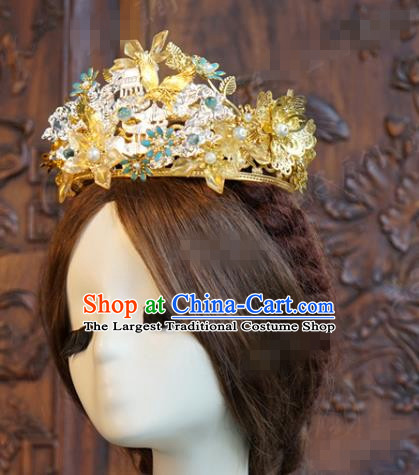 China Ancient Bride Royal Crown Traditional Xiuhe Suit Hair Jewelry Accessories Wedding Hair Clasp