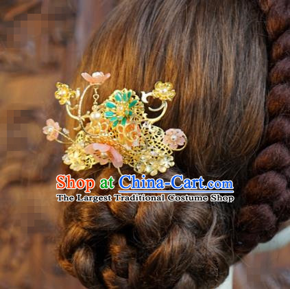 China Ancient Bride Golden Hair Comb Traditional Xiuhe Suit Hair Accessories Wedding Hairpin