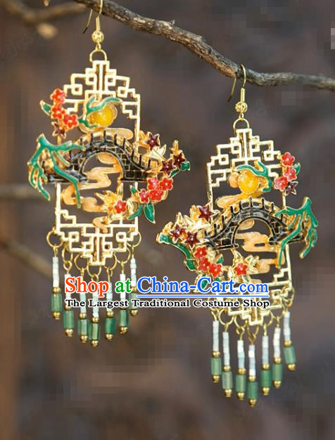 Top Grade Ancient Bride Cloisonne Earrings China Traditional Hanfu Accessories Jade Beads Tassel Ear Jewelry