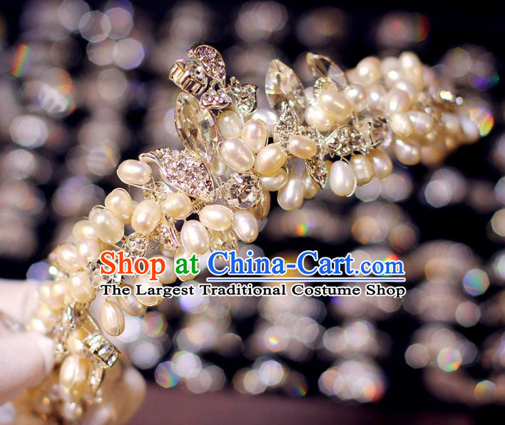 Baroque Retro Royal Crown European Wedding Bride Hair Accessories Princess Pearls Hair Clasp