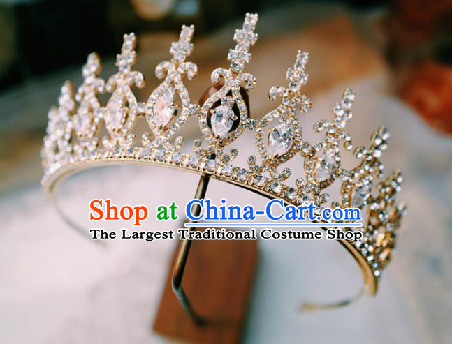 European Queen Crystal Hair Clasp Handmade Wedding Bride Hair Accessories Baroque Golden Royal Crown