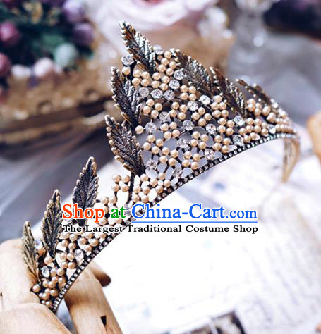 Handmade Baroque Bride Hair Accessories European Headband Wedding Black Leaf Royal Crown