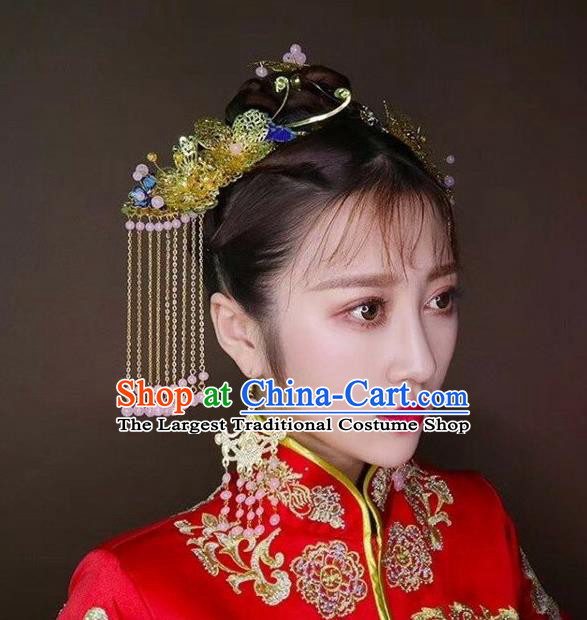 Chinese Traditional Bride Tassel Hair Sticks Ancient Wedding Hair Jewelry Accessories Hairpins Full Set