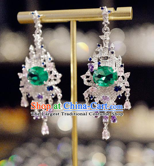 Top Grade Green Crystal Earrings Accessories Baroque Bride Zircon Ear Jewelry