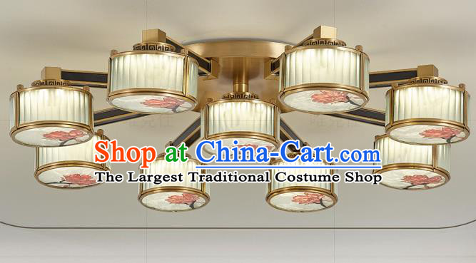 Chinese Traditional Printing Brass Ceiling Lamp Handmade Classical Enamel Lanterns