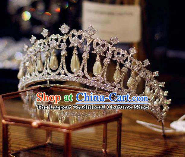 Handmade European Princess Headwear Baroque Bride Wedding Pearls Royal Crown Crystal Jewelry Accessories