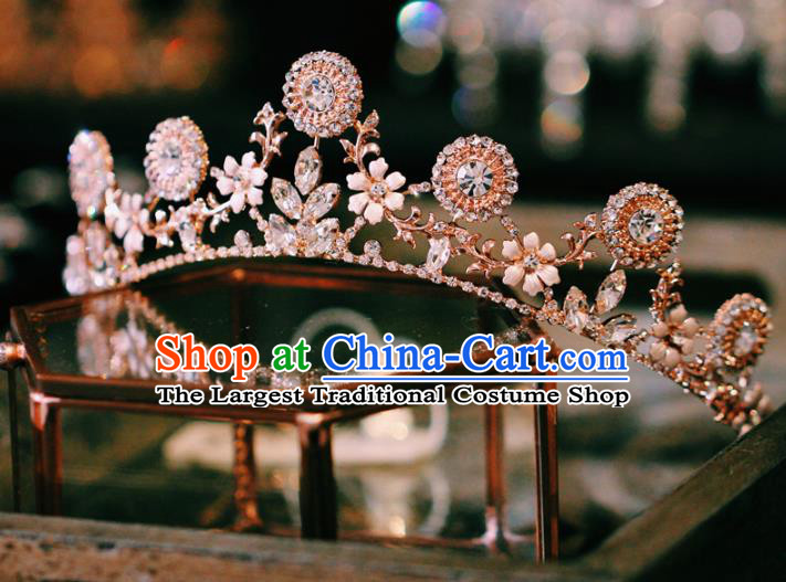 Handmade Baroque Zircon Hair Clasp European Princess Headwear Jewelry Accessories Wedding Luxury Golden Royal Crown