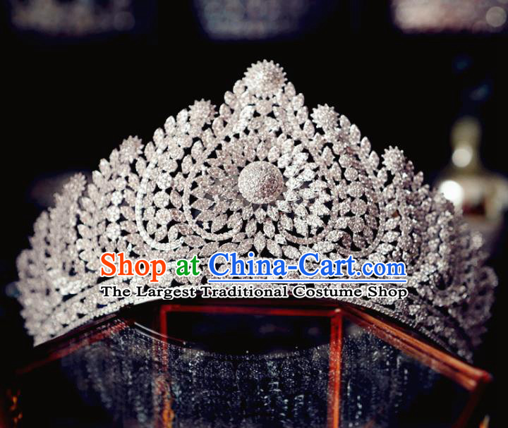 Handmade Women Zircon Royal Crown Baroque Bride Wedding Jewelry Accessories European Queen Retro Headwear