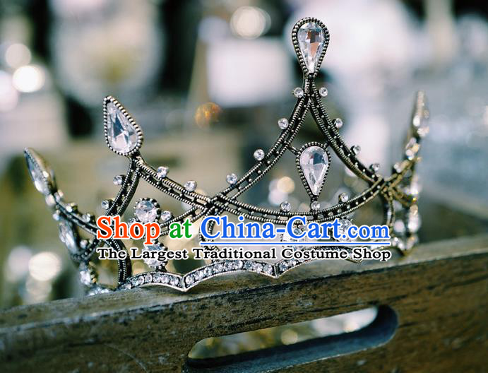 Baroque Bride Black Round Royal Crown European Princess Jewelry Wedding Hair Accessories