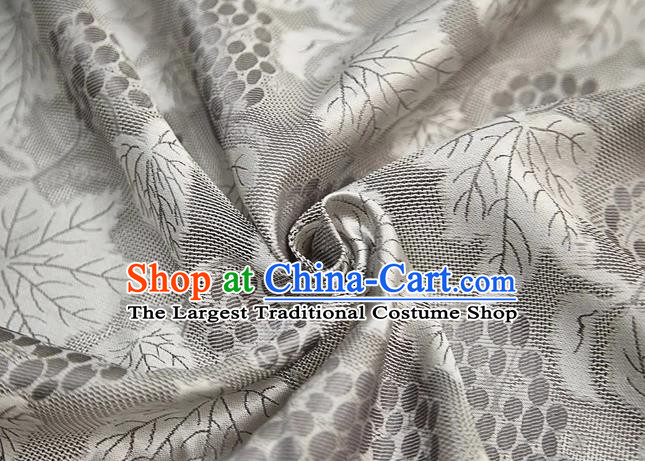 Chinese Classical Grape Leaf Pattern Design Light Grey Mulberry Silk Fabric Asian Traditional Cheongsam Silk Material