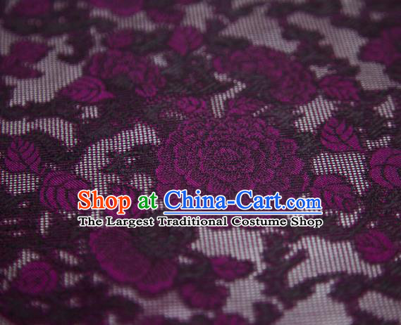 Chinese Classical Jacquard Peony Pattern Design Purple Mulberry Silk Fabric Asian Traditional Cheongsam Silk Material