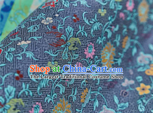 Chinese Classical Lotus Pattern Design Blue Su Brocade Fabric Asian Traditional Silk Material