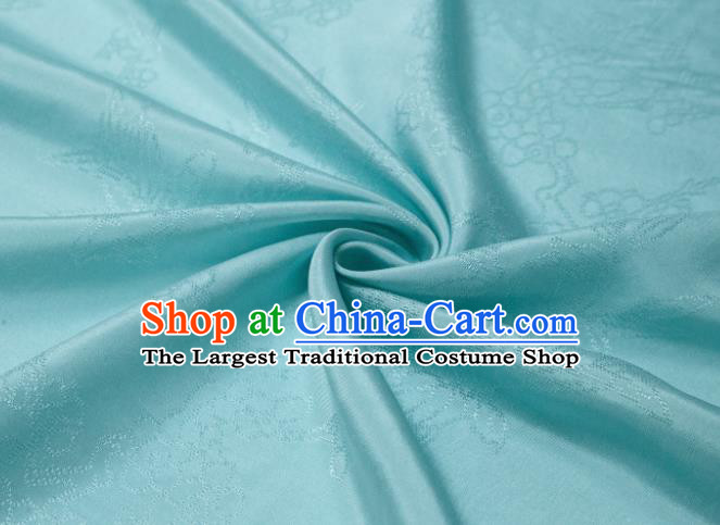 Chinese Classical Plum Pattern Design Lake Blue Mulberry Silk Fabric Asian Traditional Cheongsam Silk Material