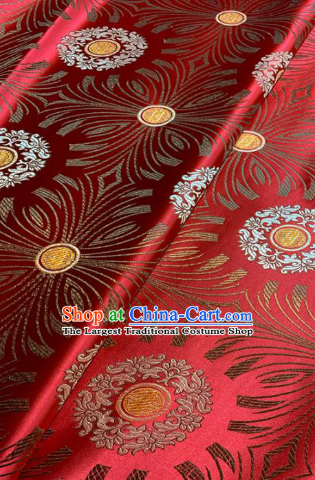 Chinese Classical Sunflowers Pattern Design Red Brocade Fabric Asian Traditional Satin Tang Suit Silk Material