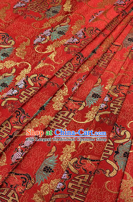 Chinese Classical Fancy Carp Pattern Design Red Brocade Fabric Asian Traditional Satin Tang Suit Silk Material