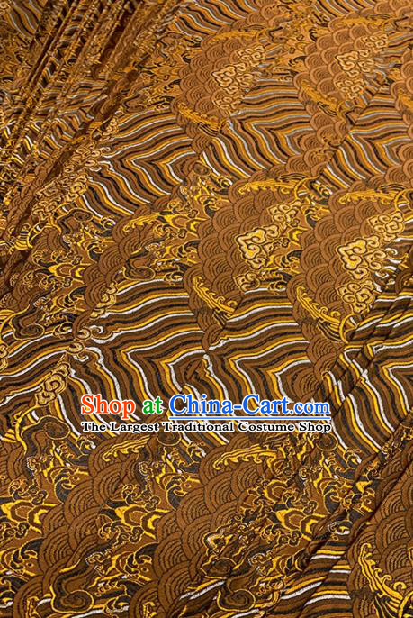 Chinese Classical Sea Wave Pattern Design Brown Brocade Fabric Asian Traditional Satin Tang Suit Silk Material