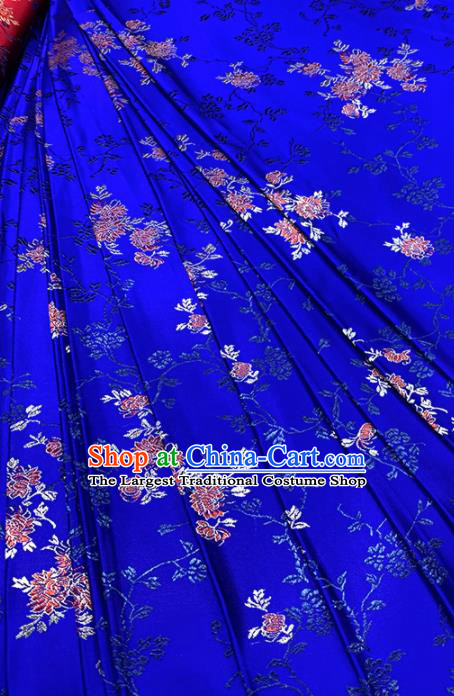 Chinese Classical Chrysanthemum Pattern Design Royalblue Brocade Fabric Asian Traditional Satin Tang Suit Silk Material