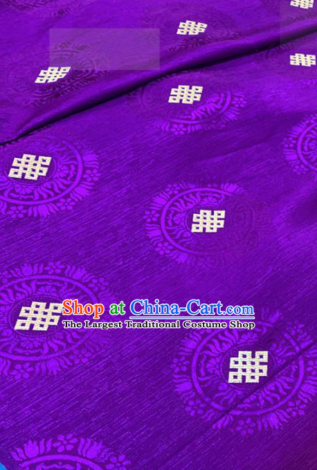 Chinese Classical Lucky Knots Pattern Design Purple Brocade Fabric Asian Traditional Satin Tang Suit Silk Material