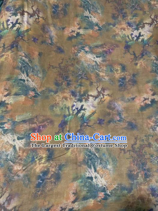 Chinese Classical Tree Pattern Design Khaki Gambiered Guangdong Gauze Fabric Asian Traditional Cheongsam Silk Material