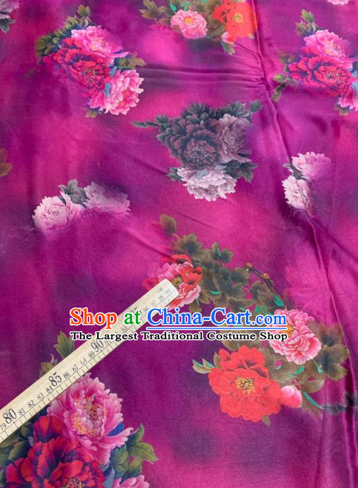 Chinese Classical Peony Flowers Pattern Design Purple Gambiered Guangdong Gauze Fabric Asian Traditional Cheongsam Silk Material