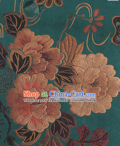 Chinese Classical Peony Pattern Design Peacock Green Mulberry Silk Fabric Asian Traditional Cheongsam Silk Material